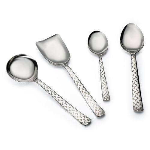 FnS Rhombo Premium Stainless Steel Laser Design on Handle - 4 Pcs Serving Spoon Set, 1 Serving Spoon, 1 Large Serving Spoon, 1 Gravy Ladle, 1 Rice Server, Elegant Design - Silver Finish - Image 3