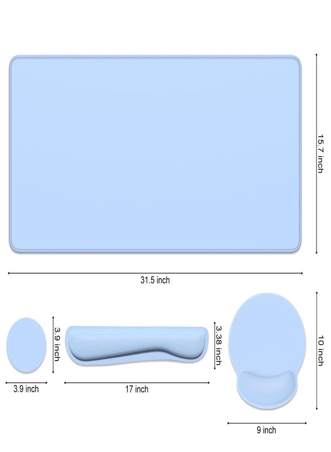 Dapesuom Large Gaming Mouse Pad, Mouse Pads with Wrist Rest Wrist Support, 4in1 Big XXL Desk Mat Desk Pad + Ergonomic MousePad + Memory Foam Keyboard Mat Wrist Rest + Coaster Set for Computer,Sky Blue - Image 2