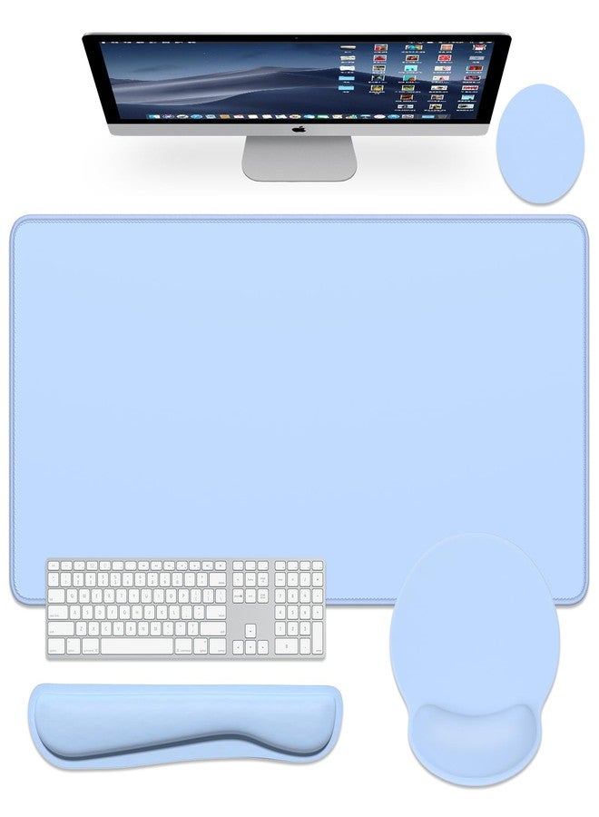 Dapesuom Large Gaming Mouse Pad, Mouse Pads with Wrist Rest Wrist Support, 4in1 Big XXL Desk Mat Desk Pad + Ergonomic MousePad + Memory Foam Keyboard Mat Wrist Rest + Coaster Set for Computer,Sky Blue - Image 1