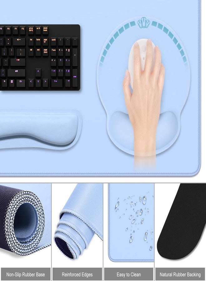 Dapesuom Large Gaming Mouse Pad, Mouse Pads with Wrist Rest Wrist Support, 4in1 Big XXL Desk Mat Desk Pad + Ergonomic MousePad + Memory Foam Keyboard Mat Wrist Rest + Coaster Set for Computer,Sky Blue - Image 3