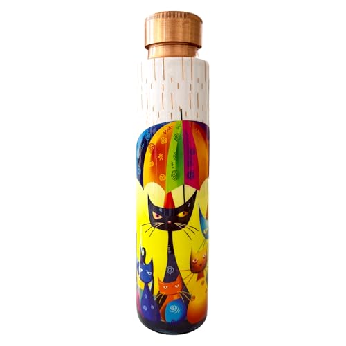 PAINTZSTORIES Rainy Day Whiskers Meena Print Copper Water Bottle | Handcrafted Tamba Bottle | Premium Copper Water Bottle for Home Décor, Office, Travel & Gifting | 900 ml - Image 1