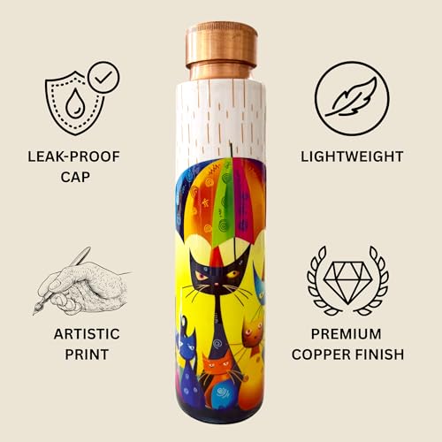 PAINTZSTORIES Rainy Day Whiskers Meena Print Copper Water Bottle | Handcrafted Tamba Bottle | Premium Copper Water Bottle for Home Décor, Office, Travel & Gifting | 900 ml - Image 3