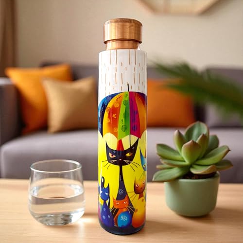PAINTZSTORIES Rainy Day Whiskers Meena Print Copper Water Bottle | Handcrafted Tamba Bottle | Premium Copper Water Bottle for Home Décor, Office, Travel & Gifting | 900 ml - Image 5