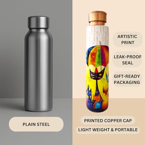 PAINTZSTORIES Rainy Day Whiskers Meena Print Copper Water Bottle | Handcrafted Tamba Bottle | Premium Copper Water Bottle for Home Décor, Office, Travel & Gifting | 900 ml - Image 4