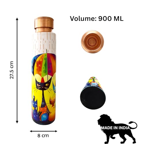 PAINTZSTORIES Rainy Day Whiskers Meena Print Copper Water Bottle | Handcrafted Tamba Bottle | Premium Copper Water Bottle for Home Décor, Office, Travel & Gifting | 900 ml - Image 2