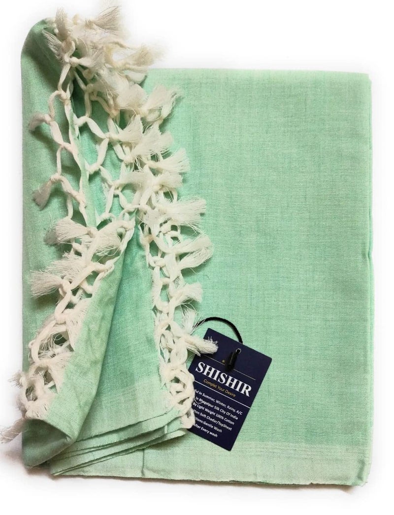 SHISHIR Bhagalpuri Handloom Organic 100% Pure Dull Chadar/Quilt/Duvet for Summer/Mild Winter/Rainy Season Light Green Chadar Pack of 2 (Size 228X134Cm) - Image 4