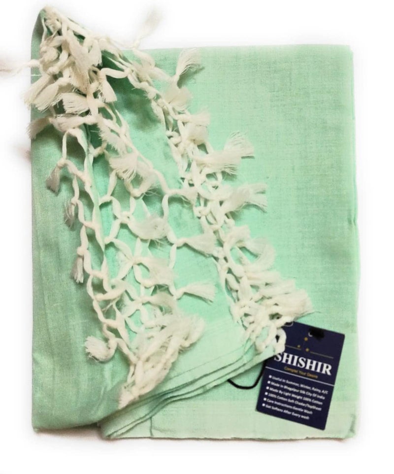SHISHIR Bhagalpuri Handloom Organic 100% Pure Dull Chadar/Quilt/Duvet for Summer/Mild Winter/Rainy Season Light Green Chadar Pack of 2 (Size 228X134Cm) - Image 5