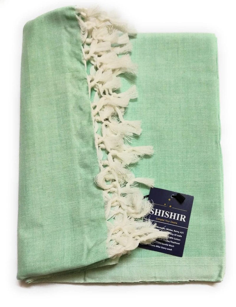 SHISHIR Bhagalpuri Handloom Organic 100% Pure Dull Chadar/Quilt/Duvet for Summer/Mild Winter/Rainy Season Light Green Chadar Pack of 2 (Size 228X134Cm) - Image 1