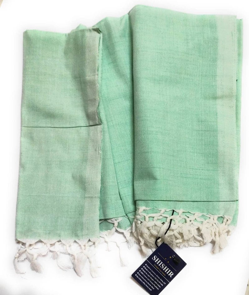 SHISHIR Bhagalpuri Handloom Organic 100% Pure Dull Chadar/Quilt/Duvet for Summer/Mild Winter/Rainy Season Light Green Chadar Pack of 2 (Size 228X134Cm) - Image 2