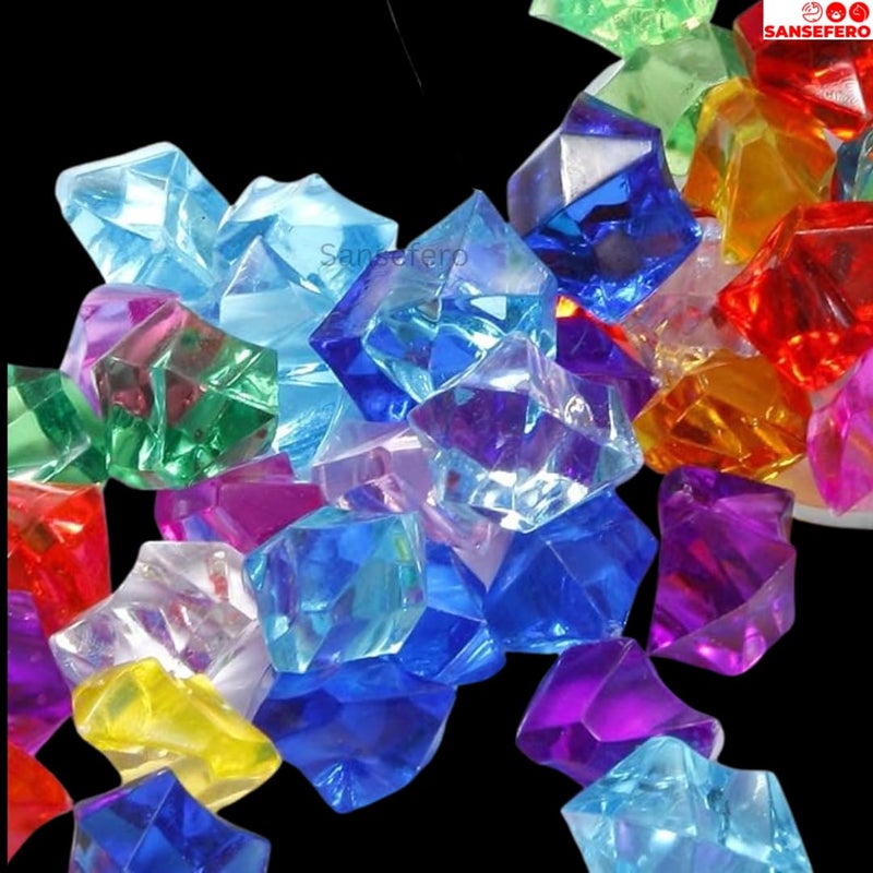 SANSEFERO Premier Plants Multicolored Acrylic Diamonds Faux Crystals for Home Decor Vase Fillers Aquarium Acrylic Ice Rock Cubes Gems for Decoration Stones Shiny Pebbles Multicolored 200 Grams - Image 2
