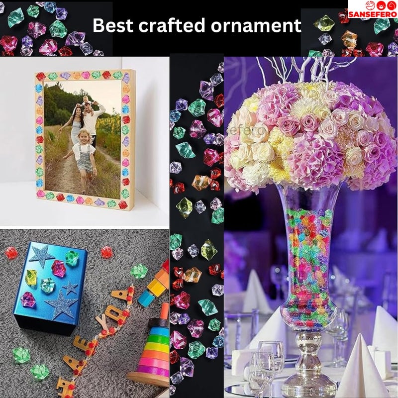 SANSEFERO Premier Plants Multicolored Acrylic Diamonds Faux Crystals for Home Decor Vase Fillers Aquarium Acrylic Ice Rock Cubes Gems for Decoration Stones Shiny Pebbles Multicolored 200 Grams - Image 5