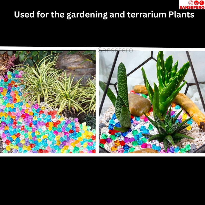 SANSEFERO Premier Plants Multicolored Acrylic Diamonds Faux Crystals for Home Decor Vase Fillers Aquarium Acrylic Ice Rock Cubes Gems for Decoration Stones Shiny Pebbles Multicolored 200 Grams - Image 3