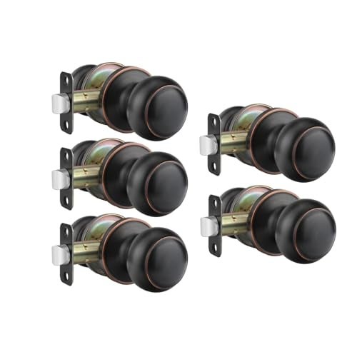 Haidms 5 Pack Oil Rubbed Bronze Passage Door Knobs, Bronze Closet Door Knobs, Passage Doorknobs Interior for Closet or Hall, Hallways - Image 1