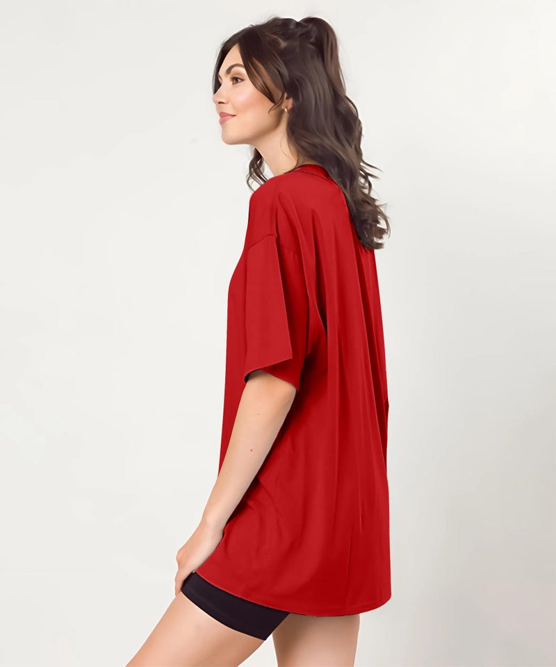 SHODOX® Bio-Washed Anti Bacterial 100% Pure Cotton Women’s Oversized Solid T-Shirt | Cozy Soft, Less Wrinkles Loose Fit, Drop Shoulder, Korean Baggy Style Tees for Girls - Image 4