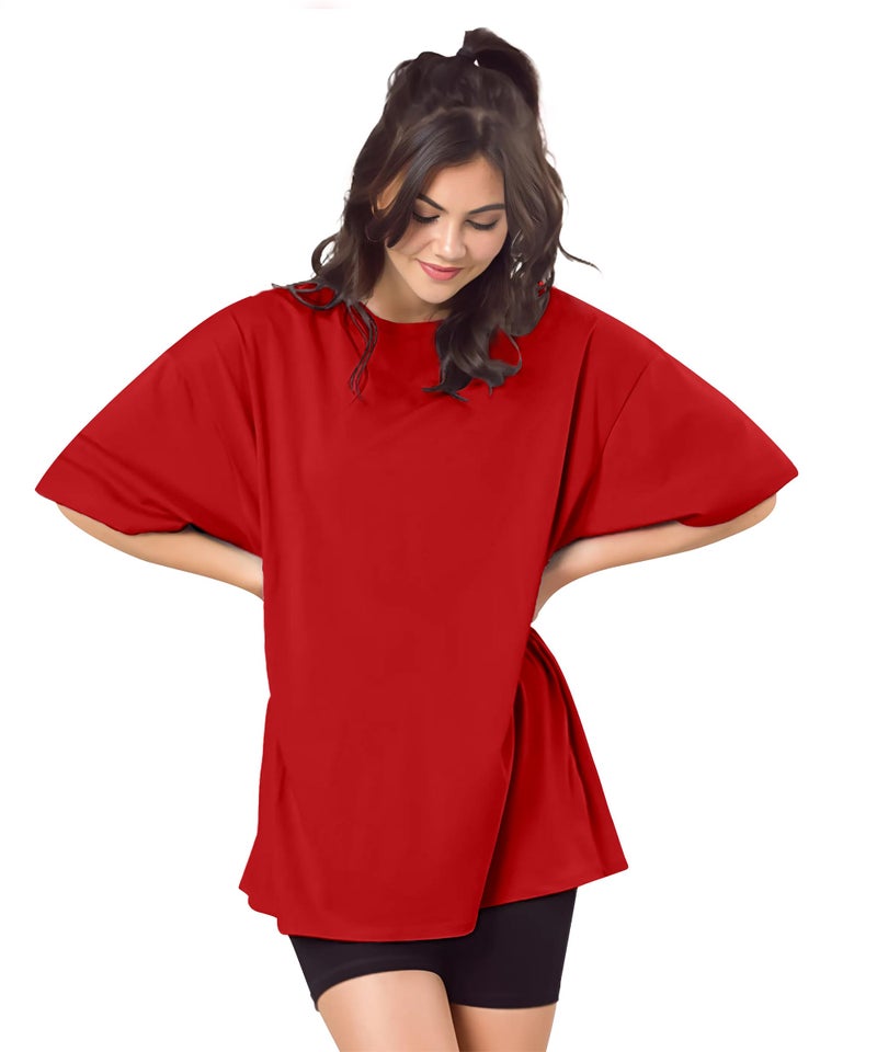 SHODOX® Bio-Washed Anti Bacterial 100% Pure Cotton Women’s Oversized Solid T-Shirt | Cozy Soft, Less Wrinkles Loose Fit, Drop Shoulder, Korean Baggy Style Tees for Girls - Image 5