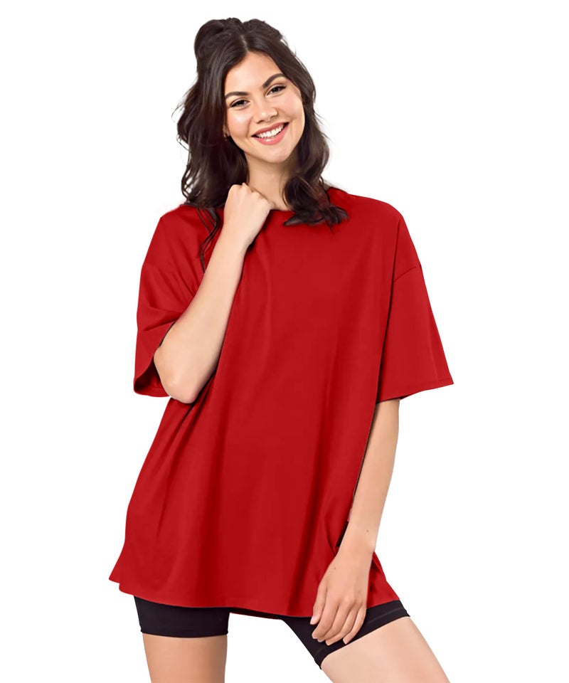 SHODOX® Bio-Washed Anti Bacterial 100% Pure Cotton Women’s Oversized Solid T-Shirt | Cozy Soft, Less Wrinkles Loose Fit, Drop Shoulder, Korean Baggy Style Tees for Girls - Image 1