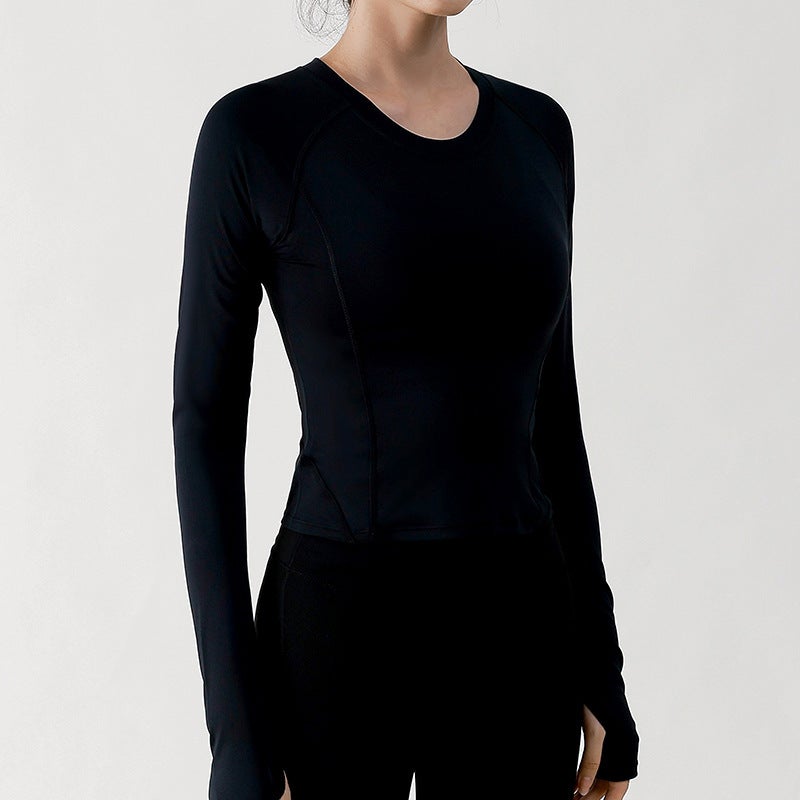 New autumn and winter long-sleeved blouse sportswear mesh stitching slim fitness clothes breathable top European and American yoga clothes for women 6047-pink  - Image 2
