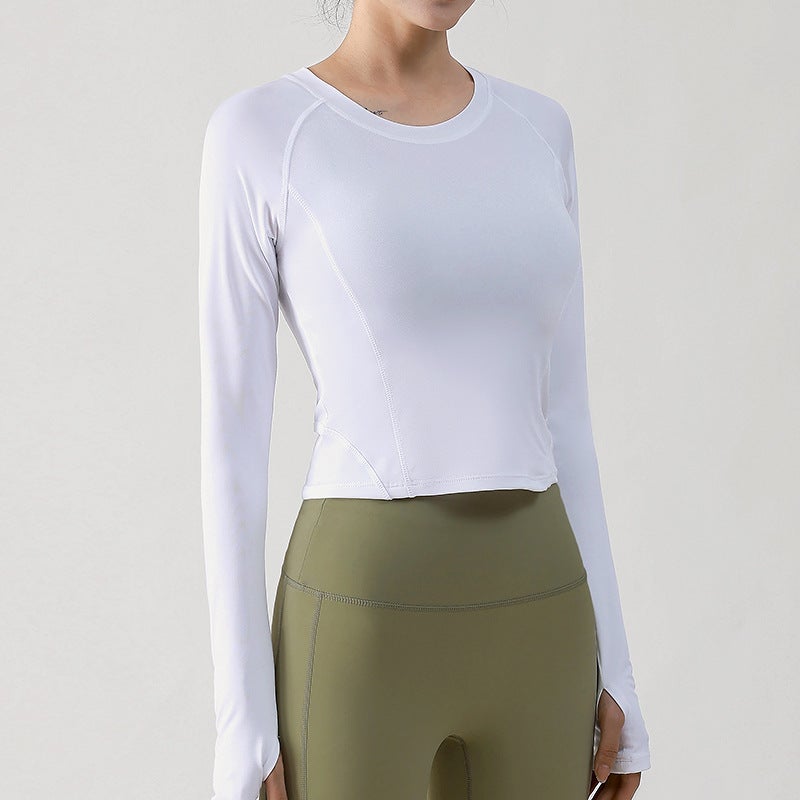 New autumn and winter long-sleeved blouse sportswear mesh stitching slim fitness clothes breathable top European and American yoga clothes for women 6047-pink  - Image 3