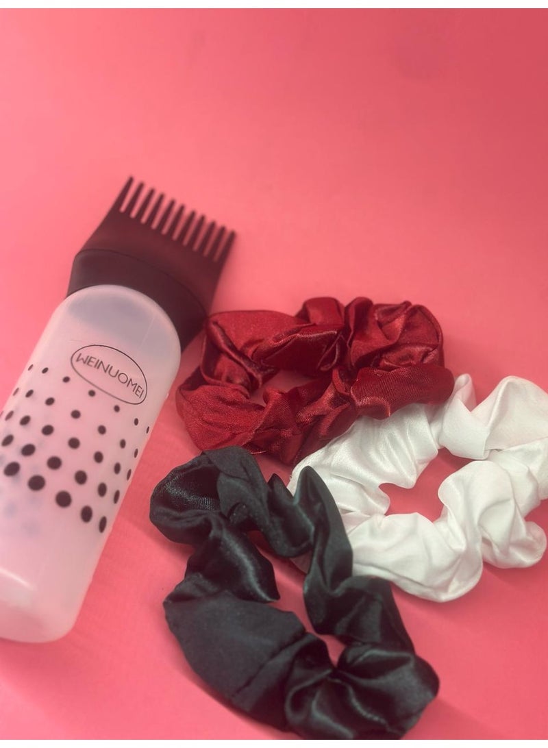 Generic hair tie set 3PCs Hair Scrunchies satin for women + Travel Bottles, 1PC Spray Bottle 30ml Fine Mist Spray Bottle  Plastic Sprayer Bottle may vary color - Image 3