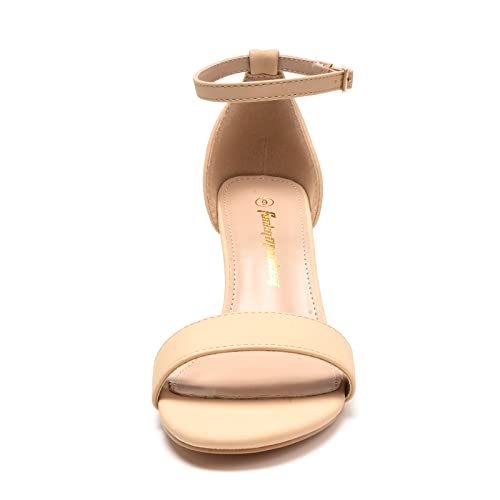 FUNKYMONKEY Women's Chunky High Heels Sandals,Two Strap Open Toe Ankle Strap Heeled Sandal,Party Wedding Strappy Buckle Sandals(10 M US, Nude) - Image 3