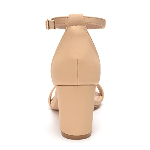 FUNKYMONKEY Women's Chunky High Heels Sandals,Two Strap Open Toe Ankle Strap Heeled Sandal,Party Wedding Strappy Buckle Sandals(10 M US, Nude) - Image 4