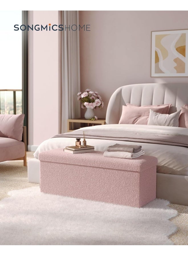 SONGMICS HOME Storage Ottoman Bench, Storage Chest, 38 × 109 × 38 cm, Foot Rest Stool, End of Bed Bench, Load up to 299.4 kg, for Living Room, Bedroom, Entryway, Jelly Pink MDF - Image 2