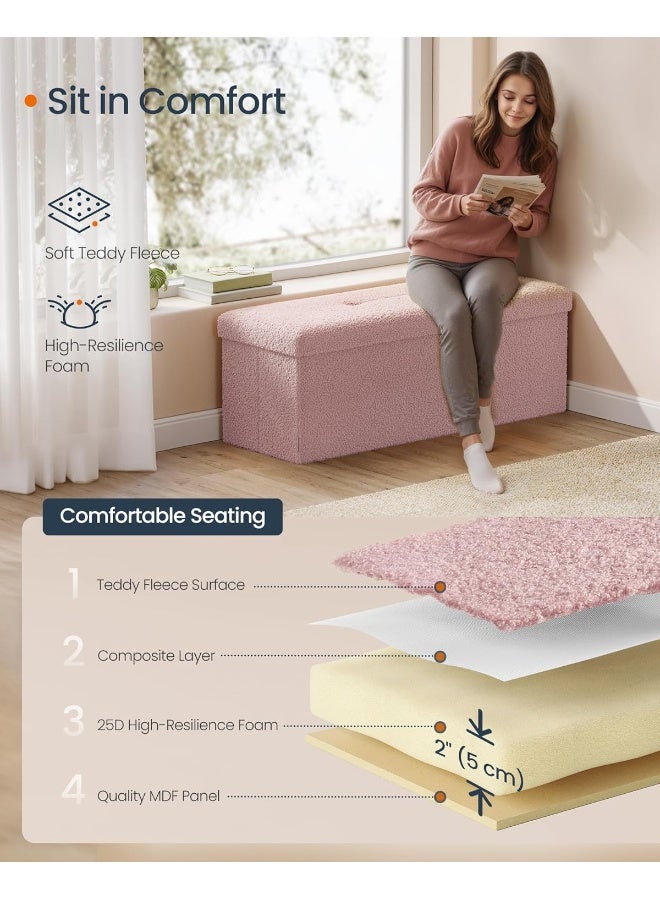 SONGMICS HOME Storage Ottoman Bench, Storage Chest, 38 × 109 × 38 cm, Foot Rest Stool, End of Bed Bench, Load up to 299.4 kg, for Living Room, Bedroom, Entryway, Jelly Pink MDF - Image 4