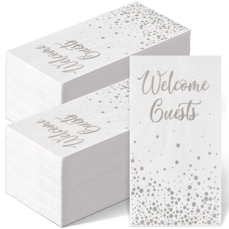 Hotop 200 Pcs Welcome Guests Napkins Disposable Hand Towels for Bathroom Wedding Napkins Elegant Guests Towels for Powder Room Holiday Anniversary Birthday Party Baby Bridal Shower Decorative Towel (Silver) - Image 1