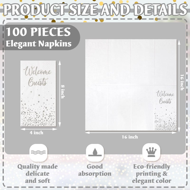 Hotop 200 Pcs Welcome Guests Napkins Disposable Hand Towels for Bathroom Wedding Napkins Elegant Guests Towels for Powder Room Holiday Anniversary Birthday Party Baby Bridal Shower Decorative Towel (Silver) - Image 3