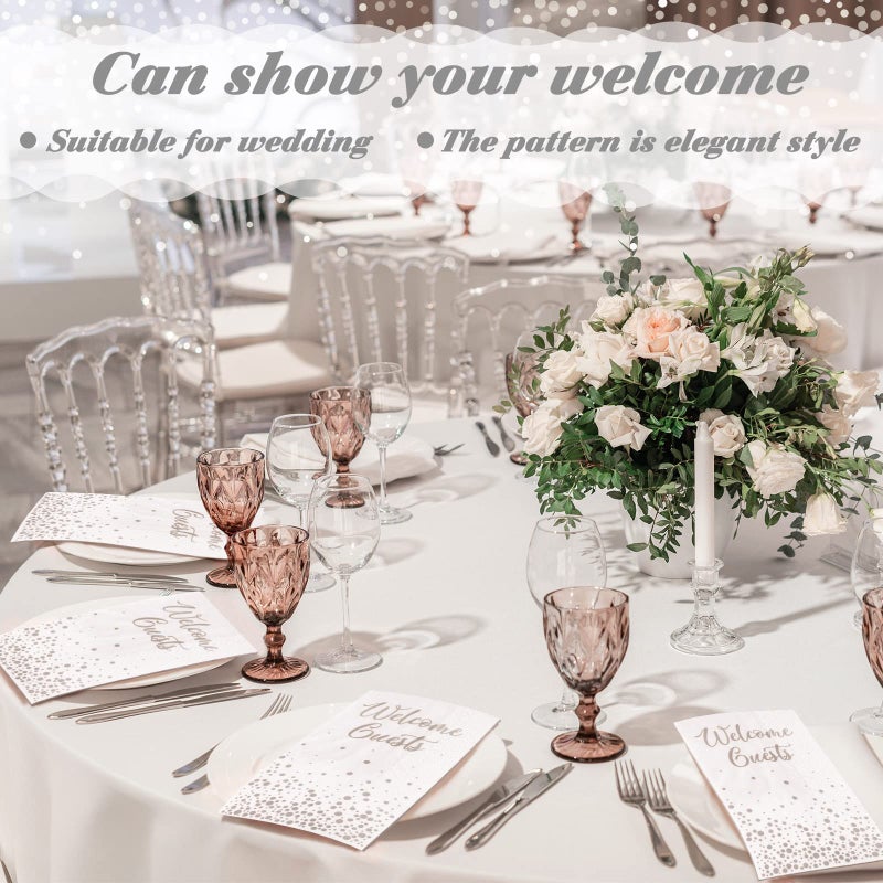 Hotop 200 Pcs Welcome Guests Napkins Disposable Hand Towels for Bathroom Wedding Napkins Elegant Guests Towels for Powder Room Holiday Anniversary Birthday Party Baby Bridal Shower Decorative Towel (Silver) - Image 2