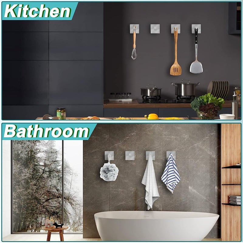 Eletree Adhesive Hooks Heavy Duty Waterproof SUS 304 Stainless Steel Hook Robe Towel Hooks Wall Hooks for Hanging Coat Cylinder Hook for Bathroom Kitchen Bedroom Peak of 8 - Image 5