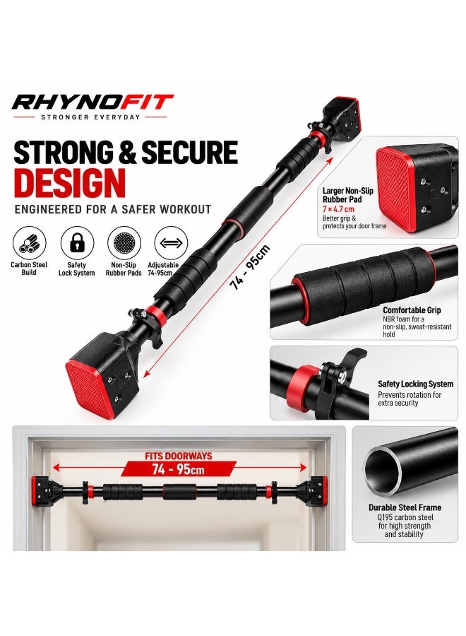 RHYNOFIT Pull Up Bar for Doorway, Upper Body Workout Bars, Width Adjustable Chin Up Bar-No Screw, Multi-Functional Suitable for Home Gym Fitness Exercises
Material: Q195 carbon steel, NBR foam cotton
74-95cm - Image 5