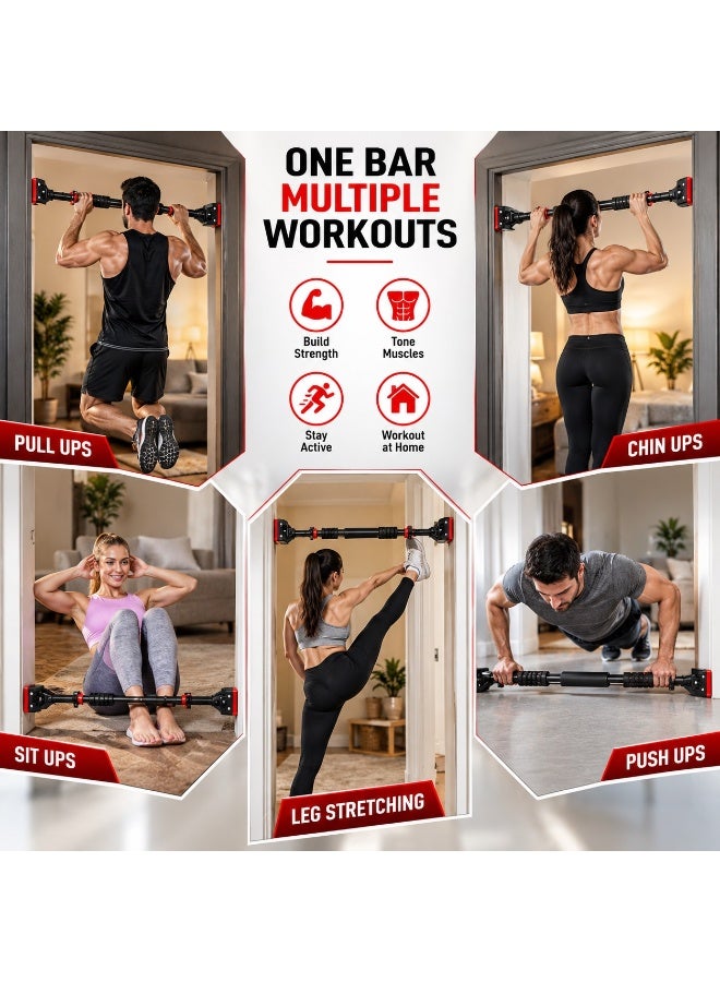 RHYNOFIT Pull Up Bar for Doorway, Upper Body Workout Bars, Width Adjustable Chin Up Bar-No Screw, Multi-Functional Suitable for Home Gym Fitness Exercises
Material: Q195 carbon steel, NBR foam cotton
74-95cm - Image 4