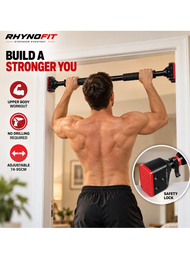 RHYNOFIT Pull Up Bar for Doorway, Upper Body Workout Bars, Width Adjustable Chin Up Bar-No Screw, Multi-Functional Suitable for Home Gym Fitness Exercises
Material: Q195 carbon steel, NBR foam cotton
74-95cm - Image 2