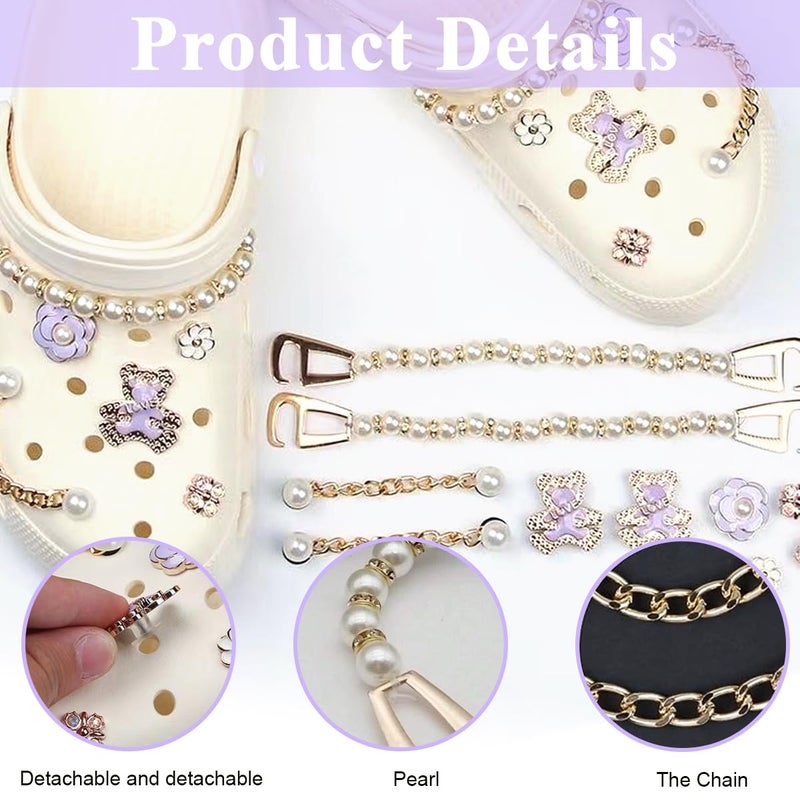 HASTHIP ® Girly Jewelry Shoe Charms for Clog Slides Sandals, DIY Flower Pearl Shoe Decoration Charm Accessories for Girls Women, Party Favors Birthday Gifts - Image 3