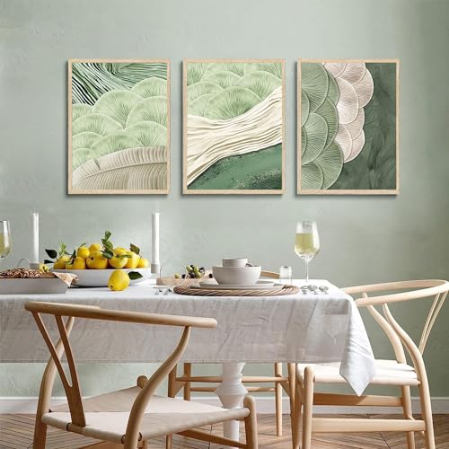 LOARTVE 3Pcs Abstract Green Wall Art Mid Century Texture Wall Decor Posters Pictures Modern Minimalist Sage Green Ginkgo Leaf Canvas Paintings Prints for Bedroom Living Room Decoration Unframed - Image 3