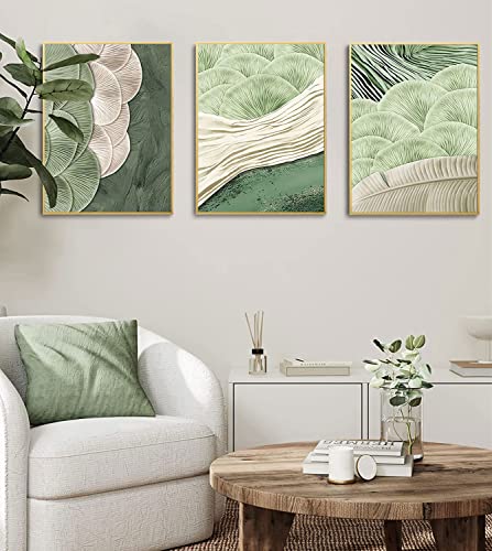 LOARTVE 3Pcs Abstract Green Wall Art Mid Century Texture Wall Decor Posters Pictures Modern Minimalist Sage Green Ginkgo Leaf Canvas Paintings Prints for Bedroom Living Room Decoration Unframed - Image 5