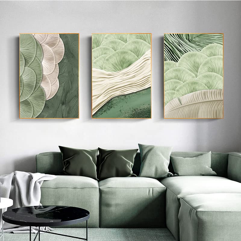 LOARTVE 3Pcs Abstract Green Wall Art Mid Century Texture Wall Decor Posters Pictures Modern Minimalist Sage Green Ginkgo Leaf Canvas Paintings Prints for Bedroom Living Room Decoration Unframed - Image 4