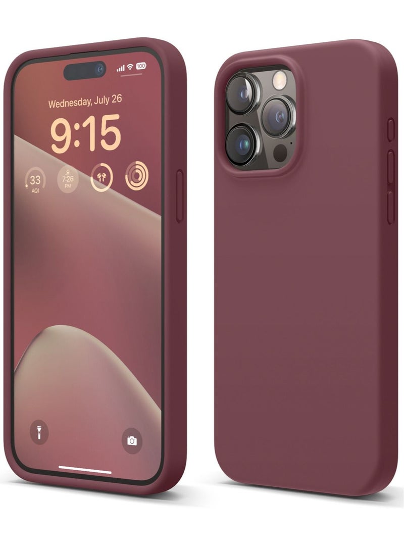 Elago Liquid Silicone for iPhone 15 Pro MAX Case Cover Full Body Protection, Shockproof, Slim, Anti-Scratch Soft Microfiber Lining - Burgundy - Image 1