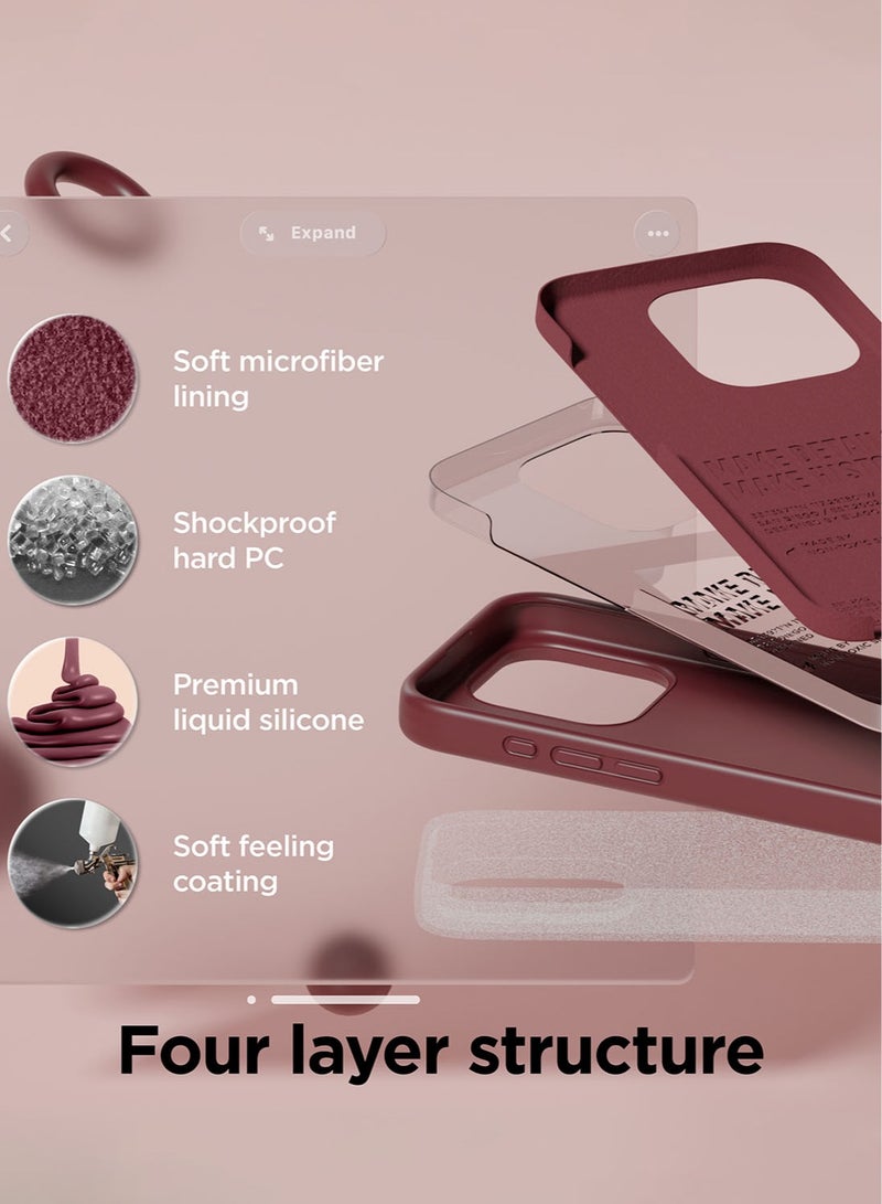 Elago Liquid Silicone for iPhone 15 Pro MAX Case Cover Full Body Protection, Shockproof, Slim, Anti-Scratch Soft Microfiber Lining - Burgundy - Image 4