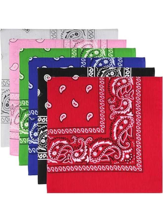 JCD 6 Pack Multi-Color Paisley Bandanas, 21x21 Inch Square Polyester Handkerchiefs for Men and Women - Image 1