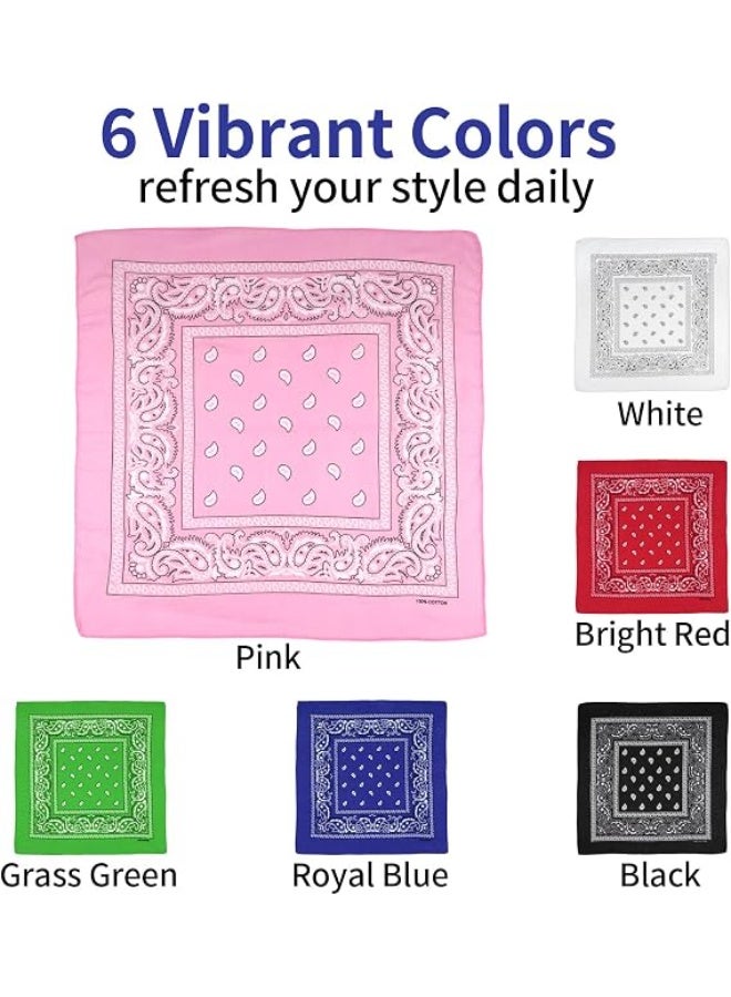JCD 6 Pack Multi-Color Paisley Bandanas, 21x21 Inch Square Polyester Handkerchiefs for Men and Women - Image 3