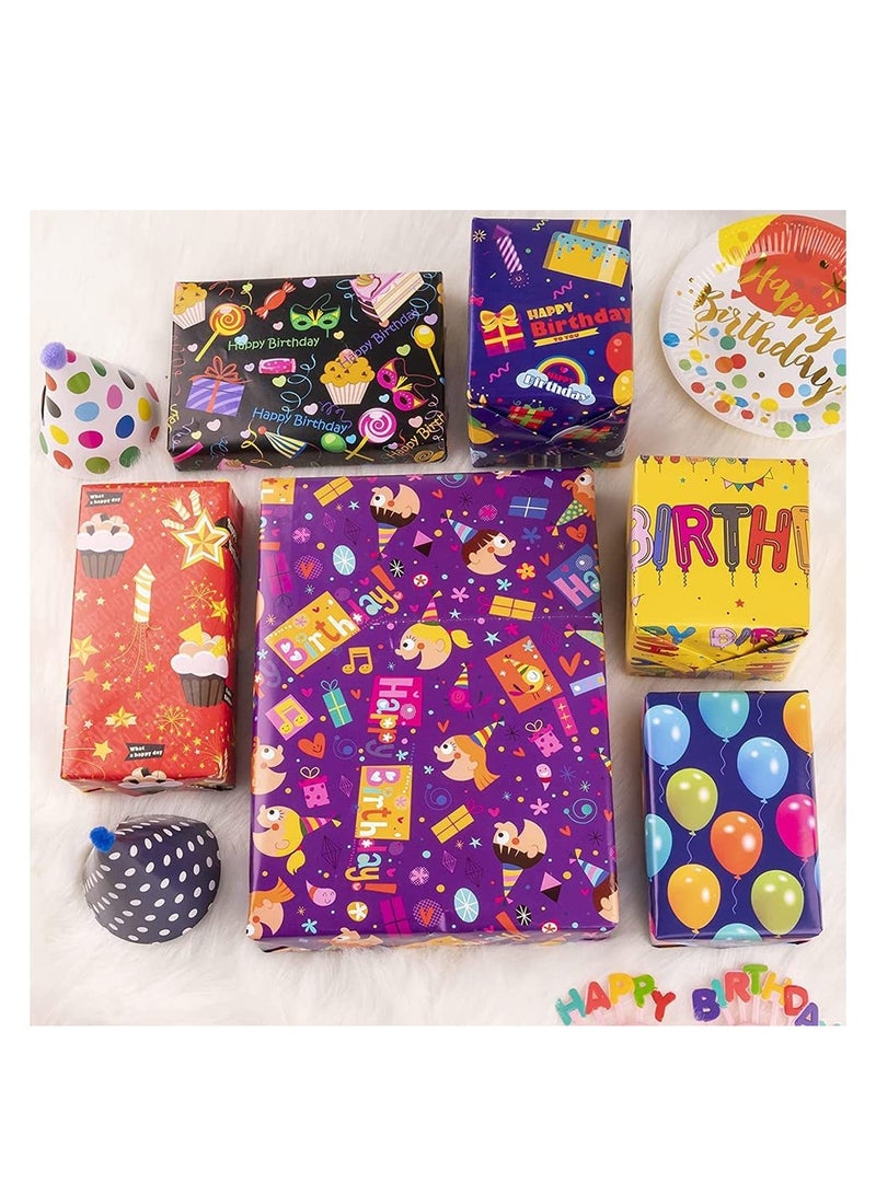 SYOSI Gift Wrapping Paper Roll Included 6 Pack for Birthday, Holiday, Wedding, Graduations, Party, Kids Gift Wrapping - Image 3
