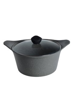 PROCILA 9-Piece Aluminum Cookware Set Grey With Tempered Glass Lid, Non-Stick & Granite Coating; Casserole Sizes 20,24,28CM; Frypan Size 24CM; 2PCS Silicone Handles  - Image 4