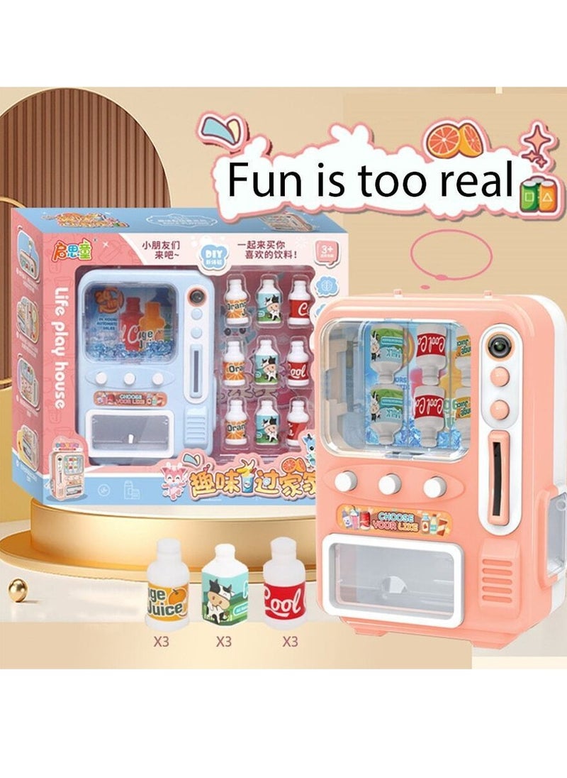Mini Vending Machine Play Set - 13-Piece Beverage Dispenser and Fruit Toy Kit for Creative Dollhouse Play & Kids' Kitchen Accessories, Perfect for Ages 3-8  - Image 1