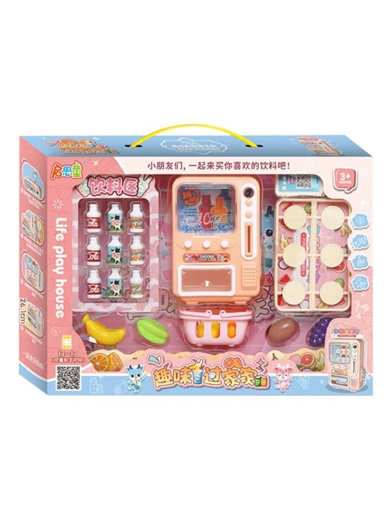 Mini Vending Machine Play Set - 13-Piece Beverage Dispenser and Fruit Toy Kit for Creative Dollhouse Play & Kids' Kitchen Accessories, Perfect for Ages 3-8  - Image 4