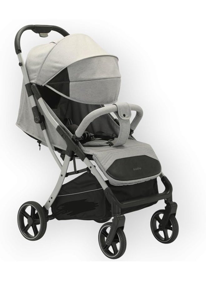 Kidilo Grey Adjustable Canopy Stroller Lightweight Design - Image 2
