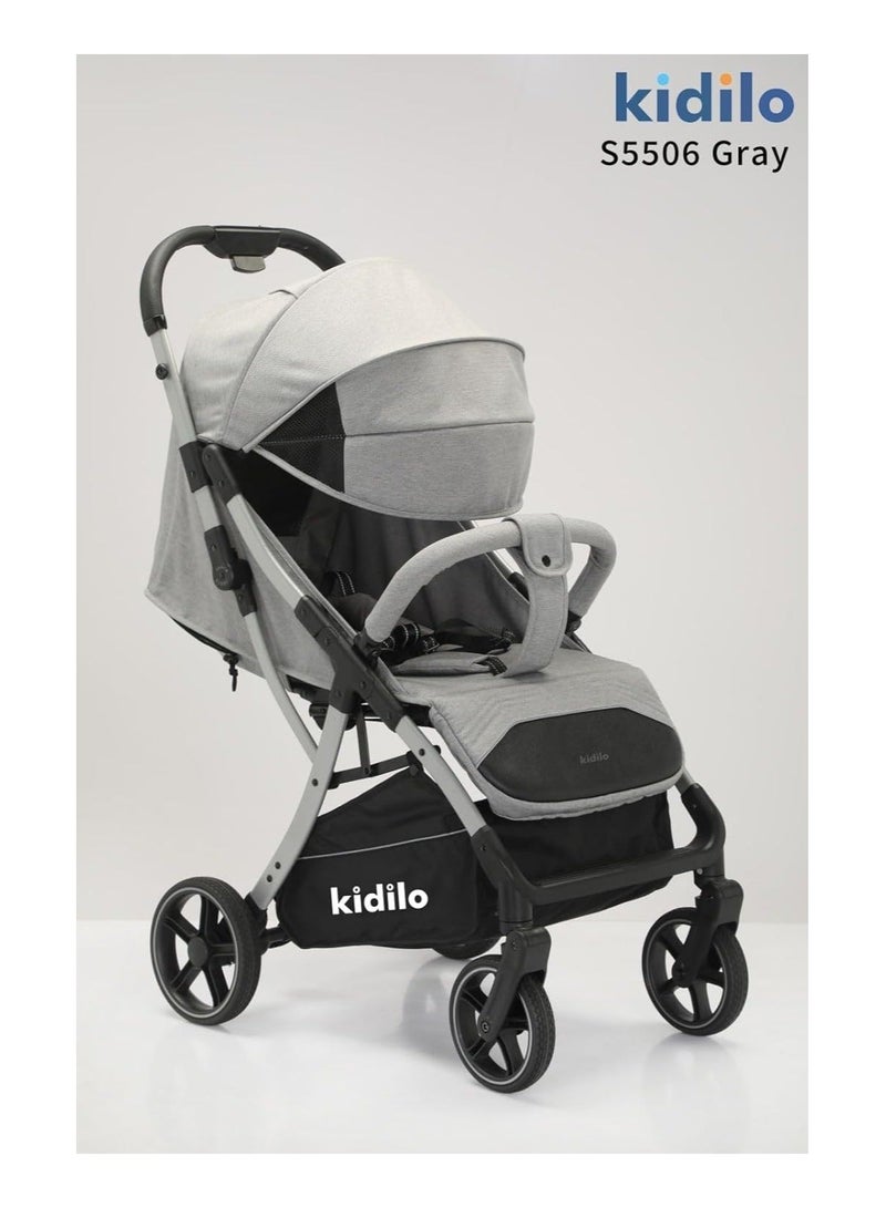 Kidilo Grey Adjustable Canopy Stroller Lightweight Design - Image 4