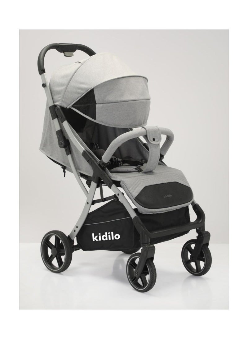 Kidilo Grey Adjustable Canopy Stroller Lightweight Design - Image 3