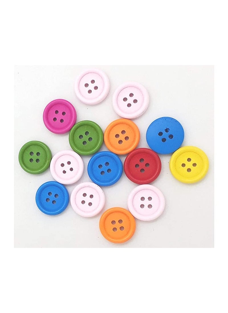 E Shopping E Shopping® Round Wooden Buttons,Different neon Colors 15mm Diameter Set of 100 PC(with 20/00 MRP White Adhesive Glue) for Sewing,Art and Craft Activities,Greeting Card Decoration  - Image 3